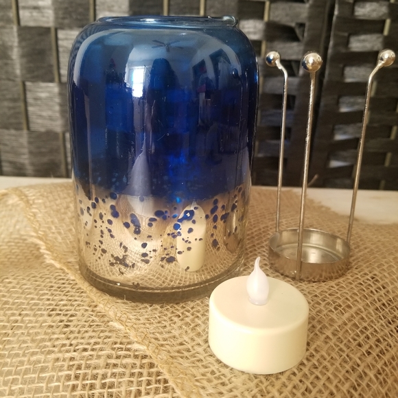 Cobalt blue/ silver mercury glass tealight holder - Picture 3 of 9